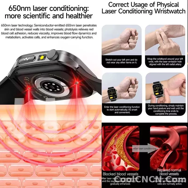 CoolWiz New Laser Therapy Smart Watch, ECG+PPG, Men’s 3D Curved Design, Sapphire Glass, Blood Pressure, Uric Acid, Lipids Monitoring, Sports smartwatch for outdoor activities and daily use - detail