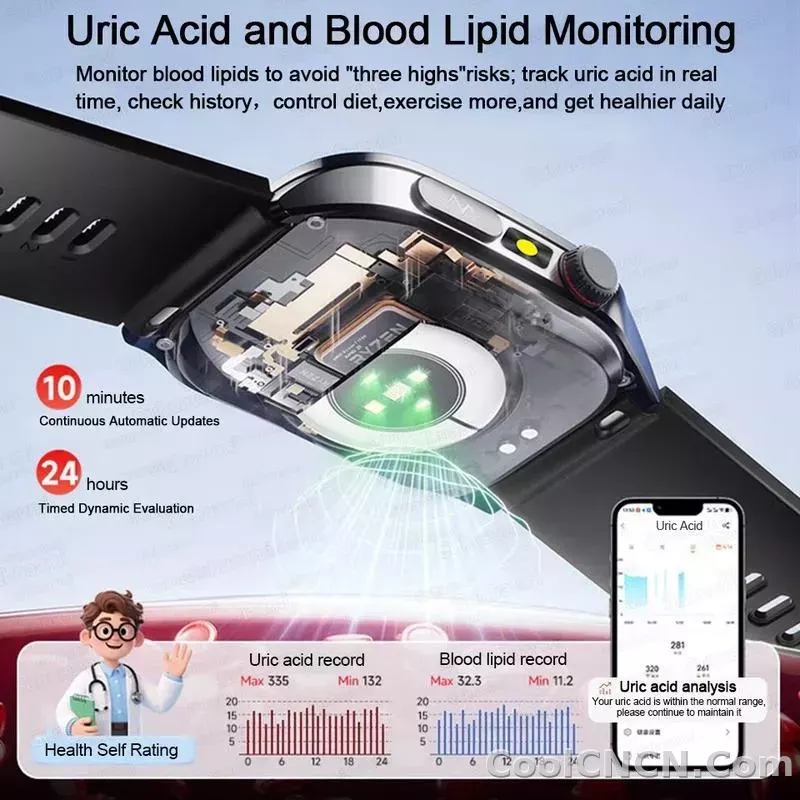 CoolWiz New Laser Therapy Smart Watch, ECG+PPG, Men’s 3D Curved Design, Sapphire Glass, Blood Pressure, Uric Acid, Lipids Monitoring, Sports smartwatch for outdoor activities and daily use - detail