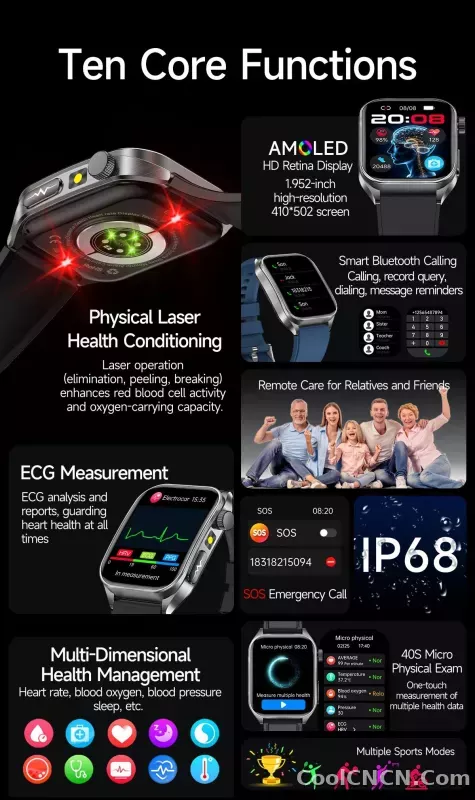 CoolWiz New Laser Therapy Smart Watch, ECG+PPG, Men’s 3D Curved Design, Sapphire Glass, Blood Pressure, Uric Acid, Lipids Monitoring, Sports smartwatch for outdoor activities and daily use - detail