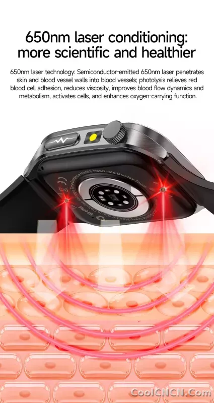CoolWiz New Laser Therapy Smart Watch, ECG+PPG, Men’s 3D Curved Design, Sapphire Glass, Blood Pressure, Uric Acid, Lipids Monitoring, Sports smartwatch for outdoor activities and daily use - detail