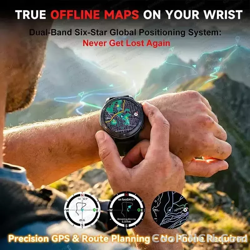 CoolWiz Smartwatch with built-in GPS, offline maps, 4GB memory, 3ATM water resistance, 500mAh battery, compass, call making, sports swimming band for outdoor activities and everyday use