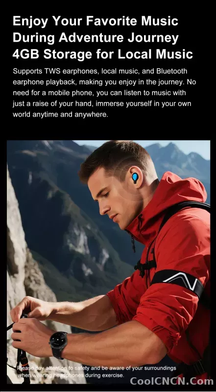 CoolWiz Smartwatch with built-in GPS, offline maps, 4GB memory, 3ATM water resistance, 500mAh battery, compass, call making, sports swimming band for outdoor activities and everyday use - detail