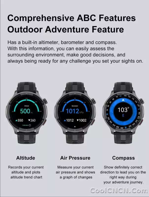 CoolWiz Smartwatch with built-in GPS, offline maps, 4GB memory, 3ATM water resistance, 500mAh battery, compass, call making, sports swimming band for outdoor activities and everyday use - detail