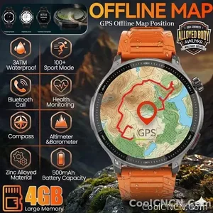 CoolWiz Smartwatch with built-in GPS, offline maps, 4GB memory, 3ATM water resistance, 500mAh battery, compass, call making, sports swimming band for outdoor activities and everyday use - view 3