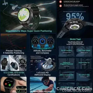 CoolWiz Smartwatch with built-in GPS, offline maps, 4GB memory, 3ATM water resistance, 500mAh battery, compass, call making, sports swimming band for outdoor activities and everyday use - view 7