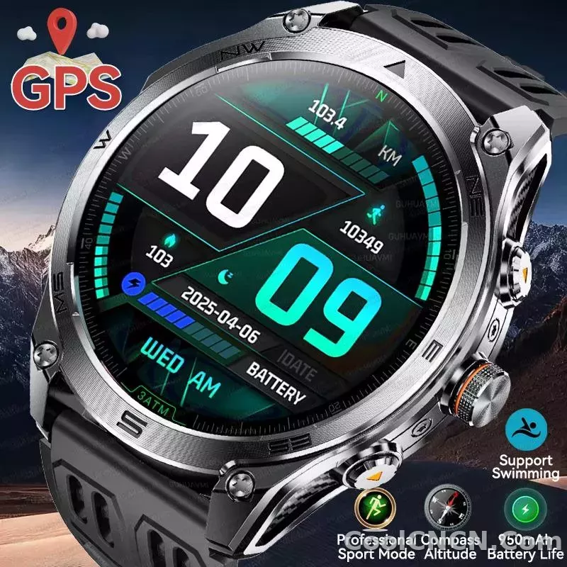 CoolWiz 025 Professional Sports Smart Watch, Military-Grade, Dual-Band GPS Positioning for Men, 10 ATM Water Resistance, 1000 mAh Battery, Compass Bracelet, Compatible with iOS—Ideal for Outdoor Sports and Everyday Use