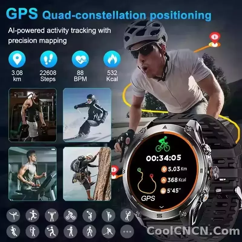 CoolWiz 025 Professional Sports Smart Watch, Military-Grade, Dual-Band GPS Positioning for Men, 10 ATM Water Resistance, 1000 mAh Battery, Compass Bracelet, Compatible with iOS—Ideal for Outdoor Sports and Everyday Use - detail