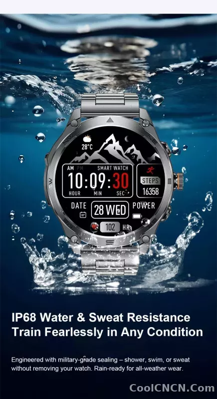 CoolWiz 025 Professional Sports Smart Watch, Military-Grade, Dual-Band GPS Positioning for Men, 10 ATM Water Resistance, 1000 mAh Battery, Compass Bracelet, Compatible with iOS—Ideal for Outdoor Sports and Everyday Use - detail