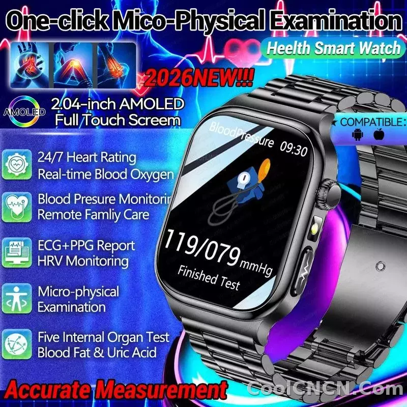 CoolWiz Health Blood Pressure ECG + PPG Monitor Smartwatch for Men — uric acid, blood fat, five organ monitoring, call capability, health tracker, compatible with iOS, suitable for outdoor sports and daily use