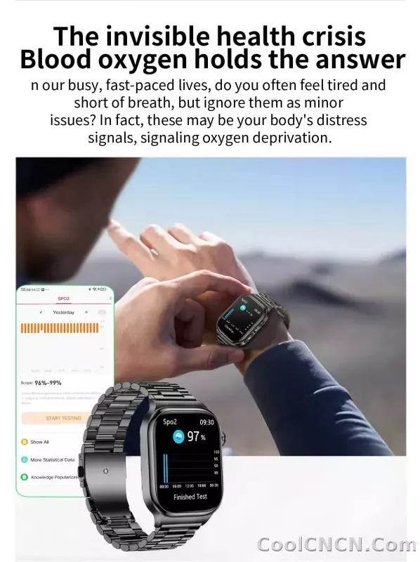 CoolWiz Health Blood Pressure ECG + PPG Monitor Smartwatch for Men — uric acid, blood fat, five organ monitoring, call capability, health tracker, compatible with iOS, suitable for outdoor sports and daily use - detail