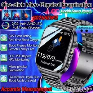 CoolWiz Health Blood Pressure ECG + PPG Monitor Smartwatch for Men — uric acid, blood fat, five organ monitoring, call capability, health tracker, compatible with iOS, suitable for outdoor sports and daily use - view 1