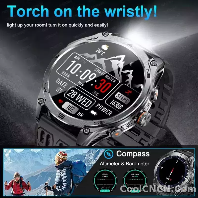 CoolWiz Smart Watch Military Grade with GPS for Men, 1000mAh Battery, 10 ATM Water Resistance, Compass, Blood Pressure Monitor, Call Function, Sports Smart Watch for Outdoor Activities and Everyday Use