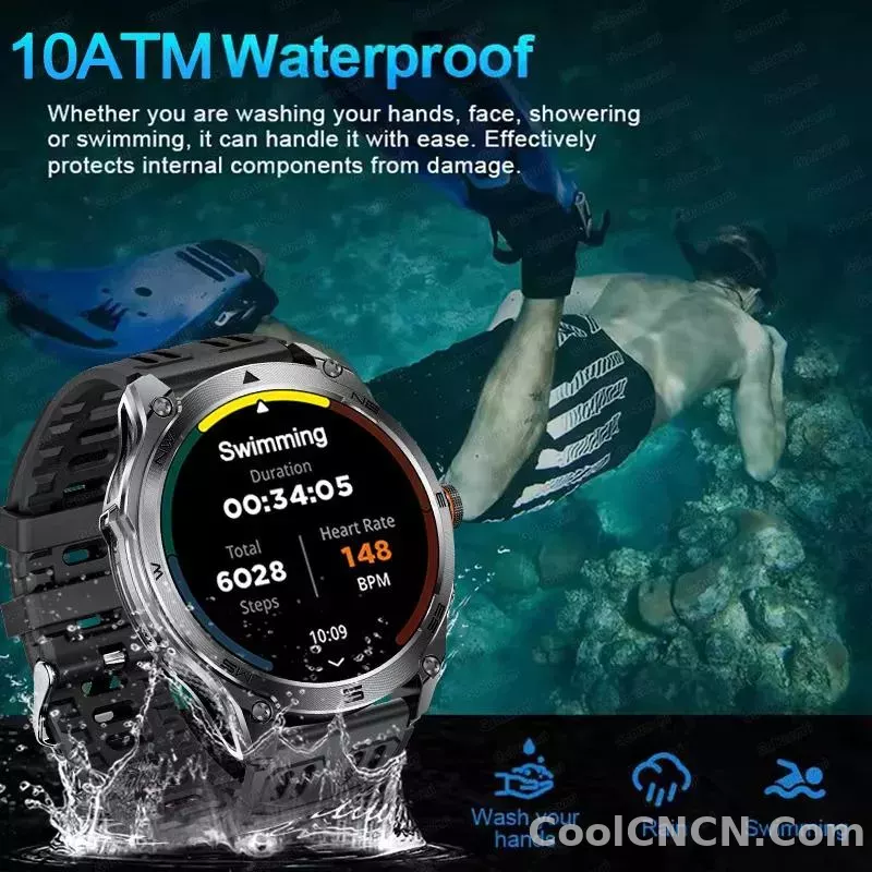 CoolWiz Smart Watch Military Grade with GPS for Men, 1000mAh Battery, 10 ATM Water Resistance, Compass, Blood Pressure Monitor, Call Function, Sports Smart Watch for Outdoor Activities and Everyday Use - detail