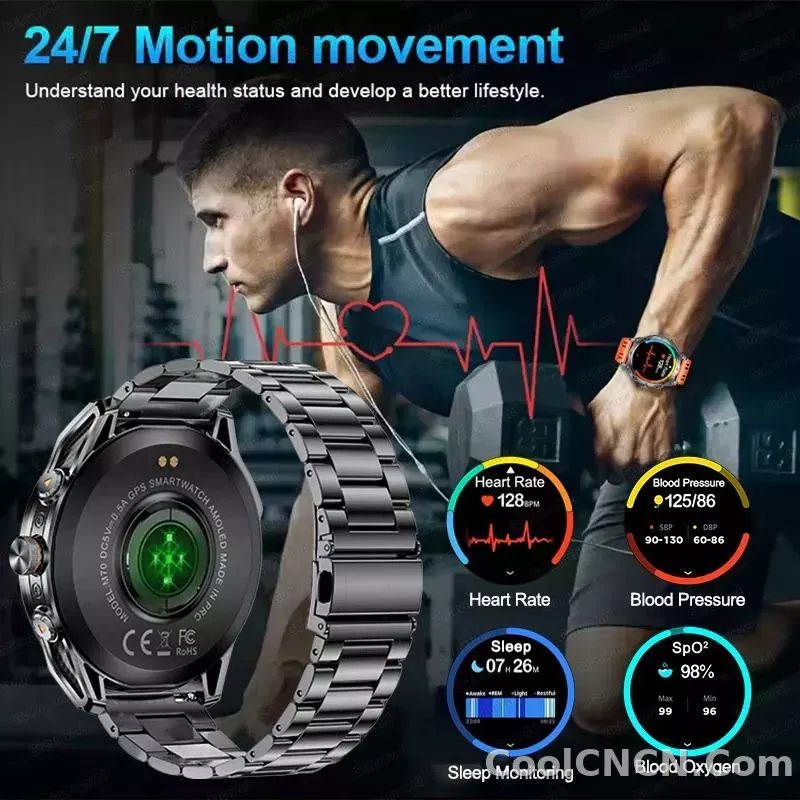 CoolWiz Smart Watch Military Grade with GPS for Men, 1000mAh Battery, 10 ATM Water Resistance, Compass, Blood Pressure Monitor, Call Function, Sports Smart Watch for Outdoor Activities and Everyday Use - detail