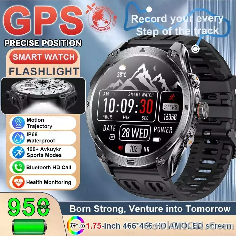 CoolWiz Smart Watch Military Grade with GPS for Men, 1000mAh Battery, 10 ATM Water Resistance, Compass, Blood Pressure Monitor, Call Function, Sports Smart Watch for Outdoor Activities and Everyday Use - detail
