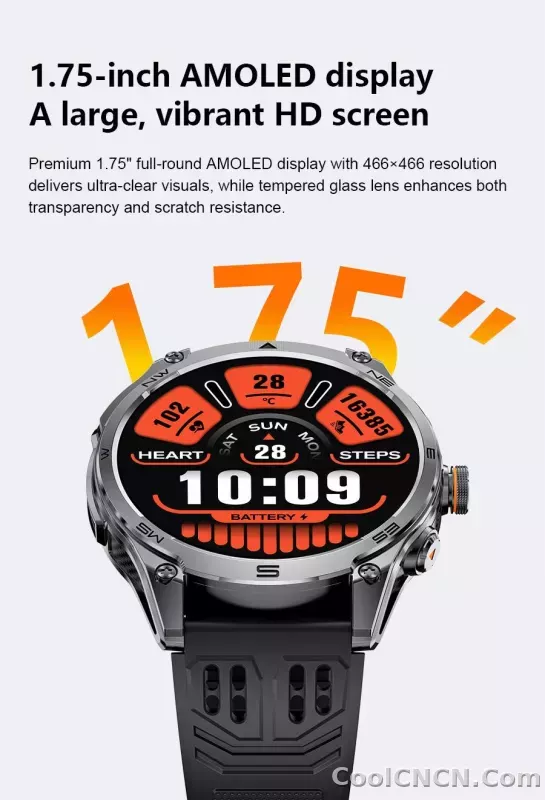 CoolWiz Smart Watch Military Grade with GPS for Men, 1000mAh Battery, 10 ATM Water Resistance, Compass, Blood Pressure Monitor, Call Function, Sports Smart Watch for Outdoor Activities and Everyday Use - detail
