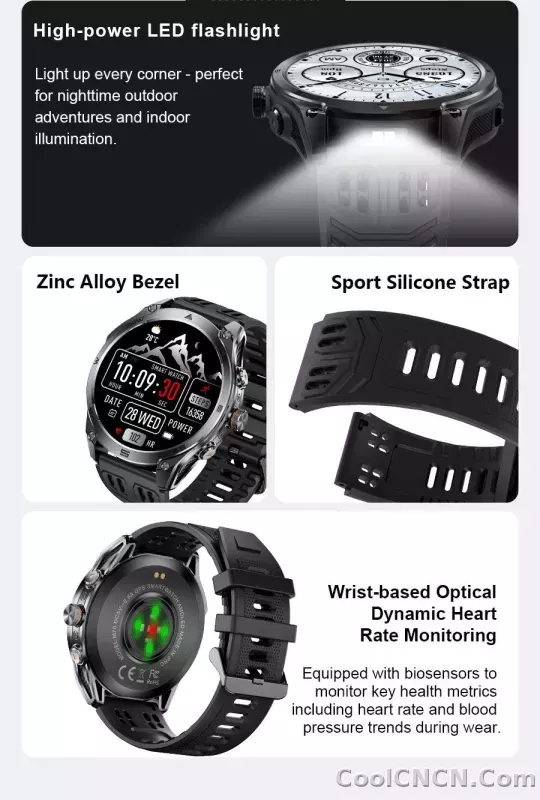 CoolWiz Smart Watch Military Grade with GPS for Men, 1000mAh Battery, 10 ATM Water Resistance, Compass, Blood Pressure Monitor, Call Function, Sports Smart Watch for Outdoor Activities and Everyday Use - detail