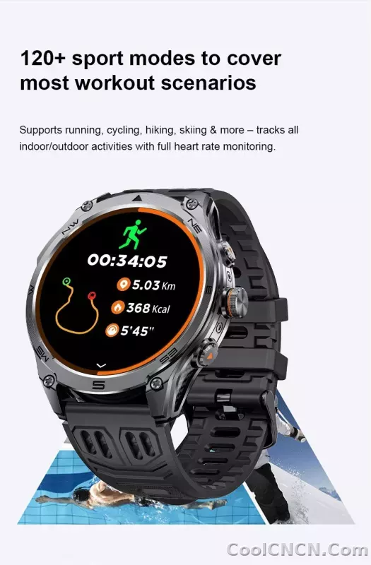 CoolWiz Smart Watch Military Grade with GPS for Men, 1000mAh Battery, 10 ATM Water Resistance, Compass, Blood Pressure Monitor, Call Function, Sports Smart Watch for Outdoor Activities and Everyday Use - detail