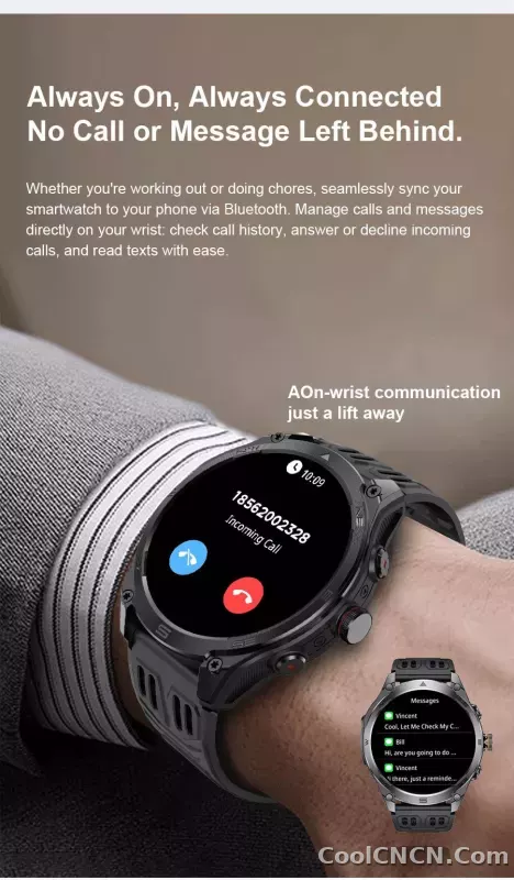 CoolWiz Smart Watch Military Grade with GPS for Men, 1000mAh Battery, 10 ATM Water Resistance, Compass, Blood Pressure Monitor, Call Function, Sports Smart Watch for Outdoor Activities and Everyday Use - detail