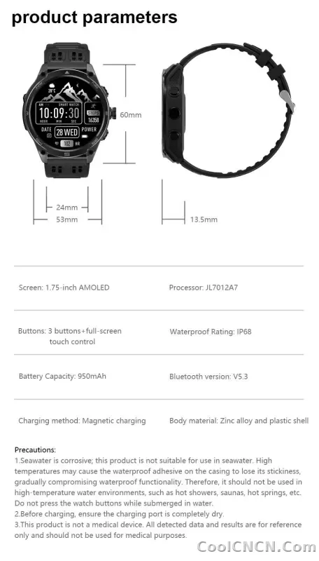 CoolWiz Smart Watch Military Grade with GPS for Men, 1000mAh Battery, 10 ATM Water Resistance, Compass, Blood Pressure Monitor, Call Function, Sports Smart Watch for Outdoor Activities and Everyday Use - detail