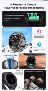 CoolWiz Smart Watch Military Grade with GPS for Men, 1000mAh Battery, 10 ATM Water Resistance, Compass, Blood Pressure Monitor, Call Function, Sports Smart Watch for Outdoor Activities and Everyday Use - view 12