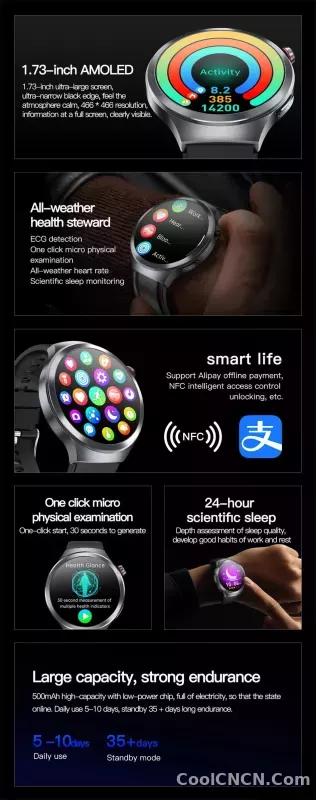 CoolWiz Smart Watch for Body Composition, Blood Pressure, NFC ECG + PPG, Body Temperature, Uric Acid, Lipids, Call Function; Waterproof Smart Watch for Men, suitable for outdoor sports and daily use - detail