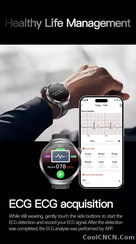 CoolWiz Smart Watch for Body Composition, Blood Pressure, NFC ECG + PPG, Body Temperature, Uric Acid, Lipids, Call Function; Waterproof Smart Watch for Men, suitable for outdoor sports and daily use - detail
