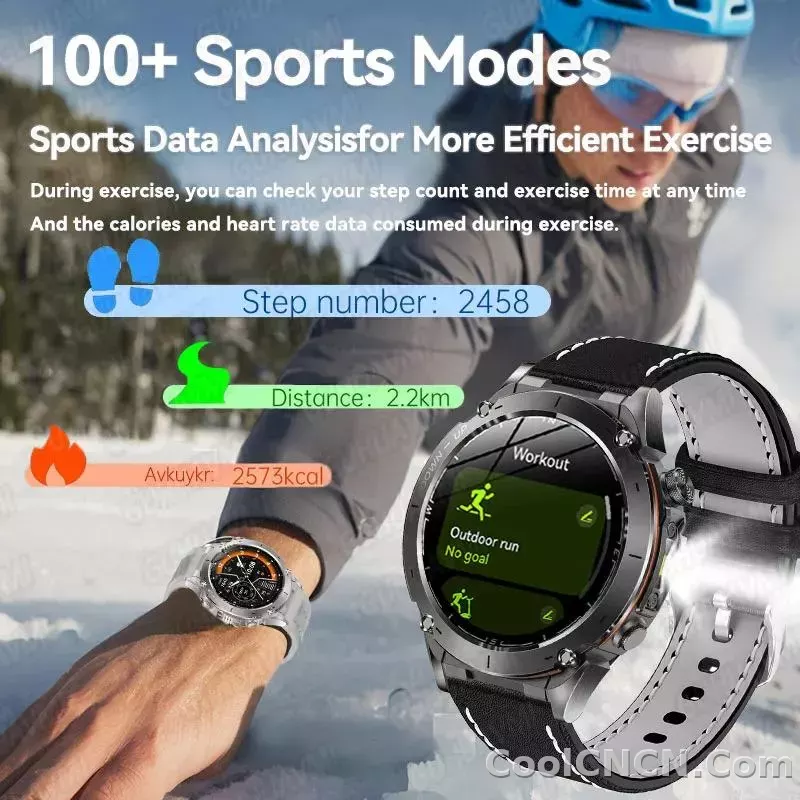 CoolWiz New Outdoor Military Smart Watch for Men with GPS, 3 ATM water resistance, AMOLED sports mode, 730 mAh battery, compass; fitness smartwatch for daily outdoor sports use - detail