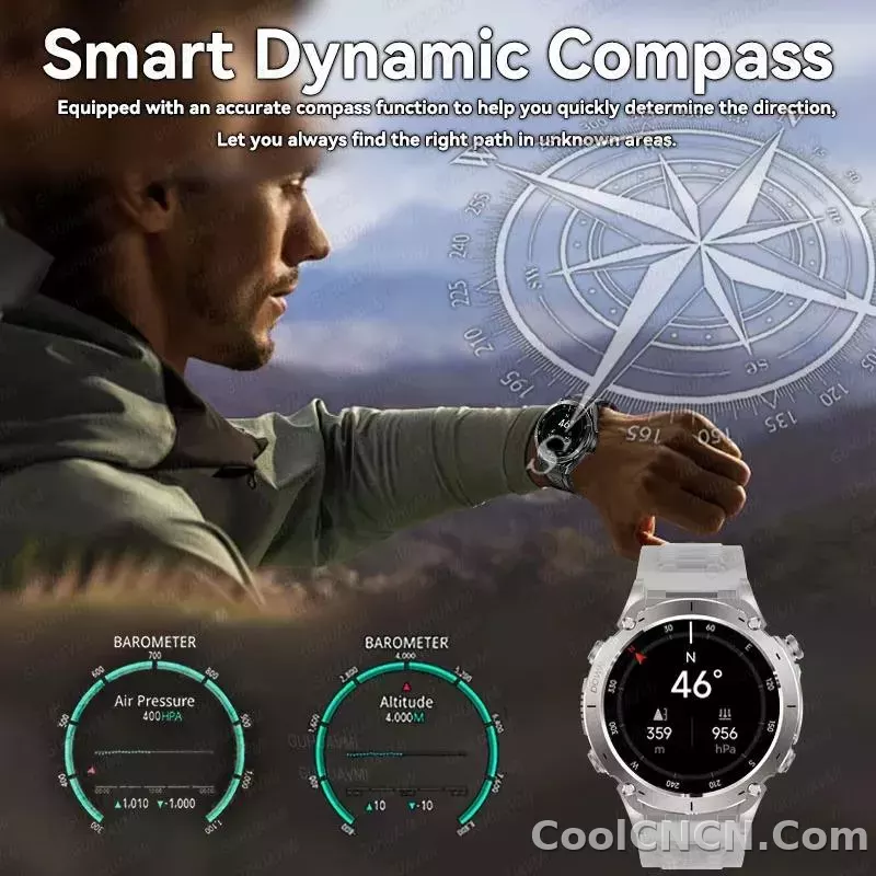 CoolWiz New Outdoor Military Smart Watch for Men with GPS, 3 ATM water resistance, AMOLED sports mode, 730 mAh battery, compass; fitness smartwatch for daily outdoor sports use - detail