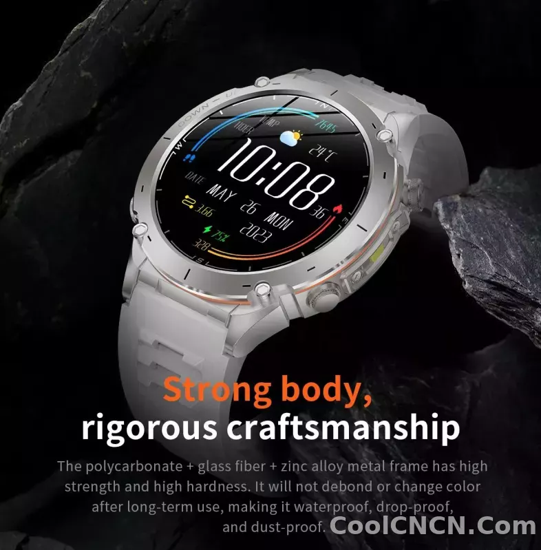 CoolWiz New Outdoor Military Smart Watch for Men with GPS, 3 ATM water resistance, AMOLED sports mode, 730 mAh battery, compass; fitness smartwatch for daily outdoor sports use - detail