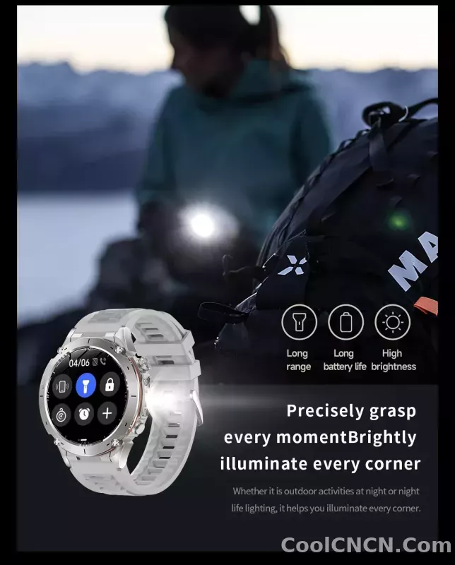 CoolWiz New Outdoor Military Smart Watch for Men with GPS, 3 ATM water resistance, AMOLED sports mode, 730 mAh battery, compass; fitness smartwatch for daily outdoor sports use - detail