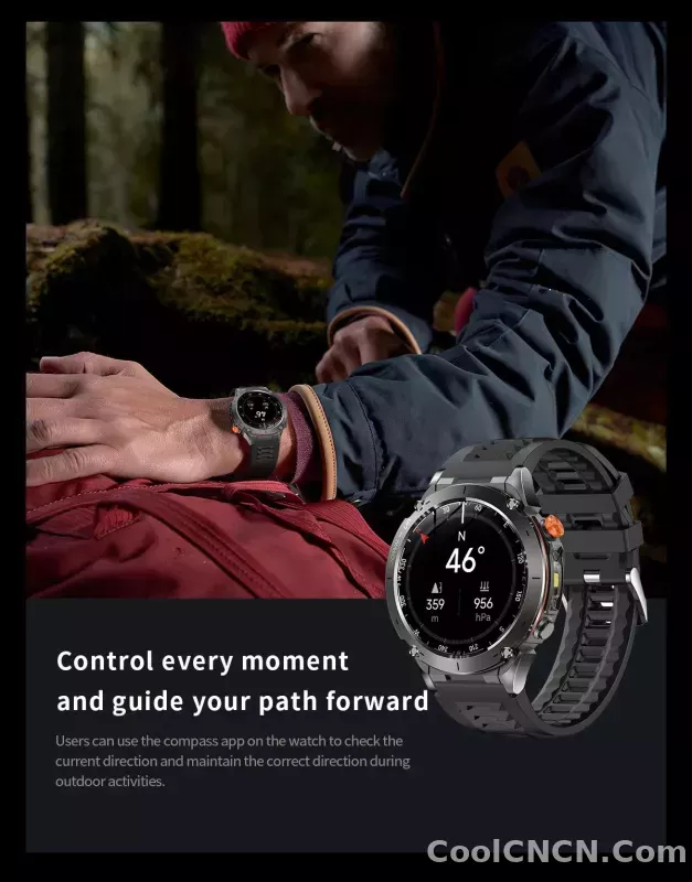 CoolWiz New Outdoor Military Smart Watch for Men with GPS, 3 ATM water resistance, AMOLED sports mode, 730 mAh battery, compass; fitness smartwatch for daily outdoor sports use - detail
