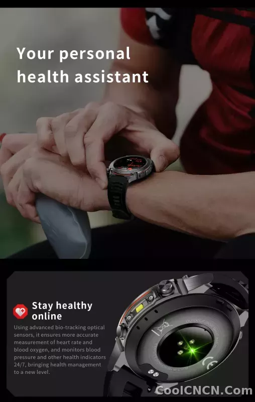 CoolWiz New Outdoor Military Smart Watch for Men with GPS, 3 ATM water resistance, AMOLED sports mode, 730 mAh battery, compass; fitness smartwatch for daily outdoor sports use - detail
