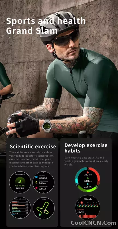 CoolWiz New Outdoor Military Smart Watch for Men with GPS, 3 ATM water resistance, AMOLED sports mode, 730 mAh battery, compass; fitness smartwatch for daily outdoor sports use - detail