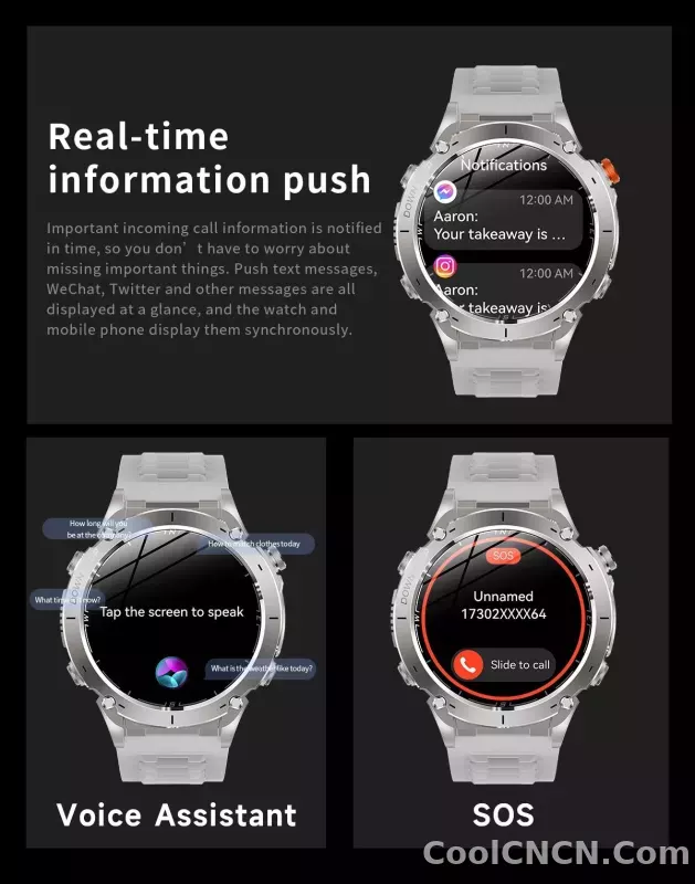 CoolWiz New Outdoor Military Smart Watch for Men with GPS, 3 ATM water resistance, AMOLED sports mode, 730 mAh battery, compass; fitness smartwatch for daily outdoor sports use - detail