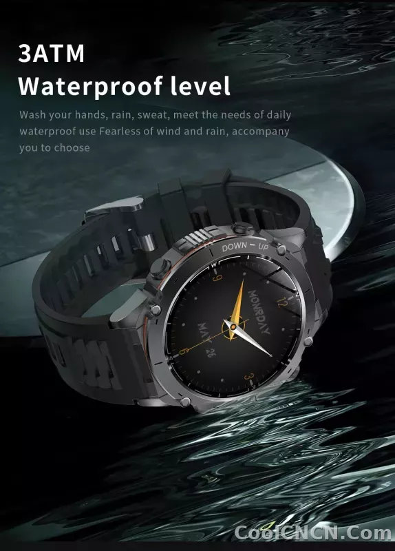 CoolWiz New Outdoor Military Smart Watch for Men with GPS, 3 ATM water resistance, AMOLED sports mode, 730 mAh battery, compass; fitness smartwatch for daily outdoor sports use - detail