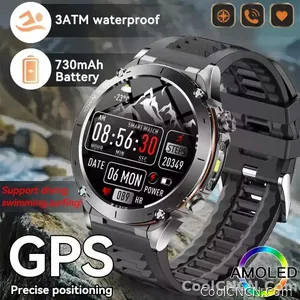 CoolWiz New Outdoor Military Smart Watch for Men with GPS, 3 ATM water resistance, AMOLED sports mode, 730 mAh battery, compass; fitness smartwatch for daily outdoor sports use - view 1