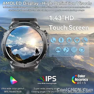 CoolWiz New Outdoor Military Smart Watch for Men with GPS, 3 ATM water resistance, AMOLED sports mode, 730 mAh battery, compass; fitness smartwatch for daily outdoor sports use - view 3