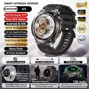 CoolWiz New Outdoor Military Smart Watch for Men with GPS, 3 ATM water resistance, AMOLED sports mode, 730 mAh battery, compass; fitness smartwatch for daily outdoor sports use - view 8