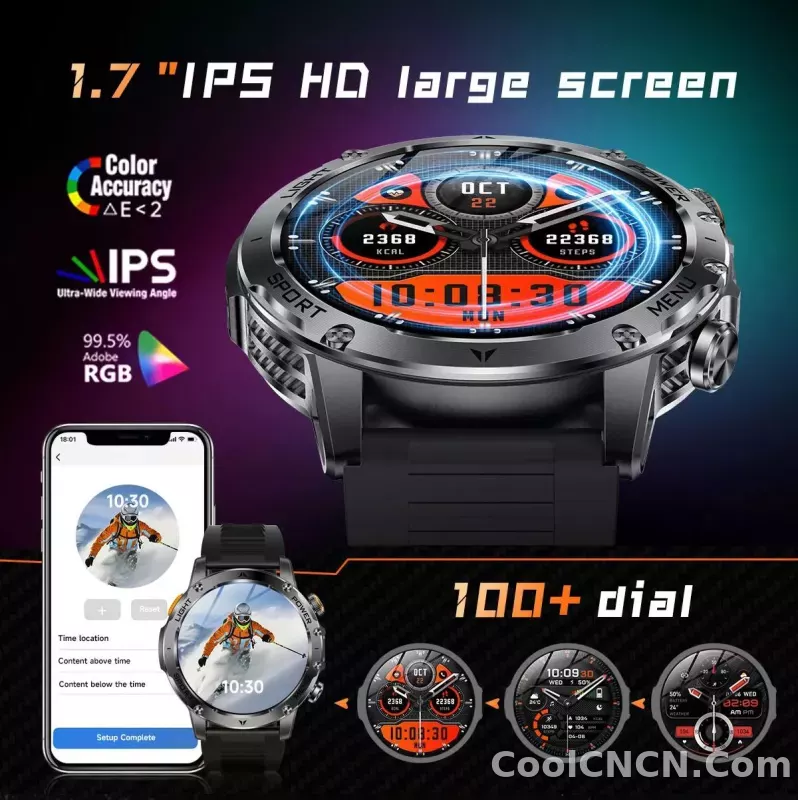 CoolWiz Original T Rex 3 Ultra Military GPS smartwatch with trajectory tracking and compass, 1000 mAh battery, 5 ATM water resistance; smart sports watch for men and women, suitable for outdoor sports and everyday use - detail