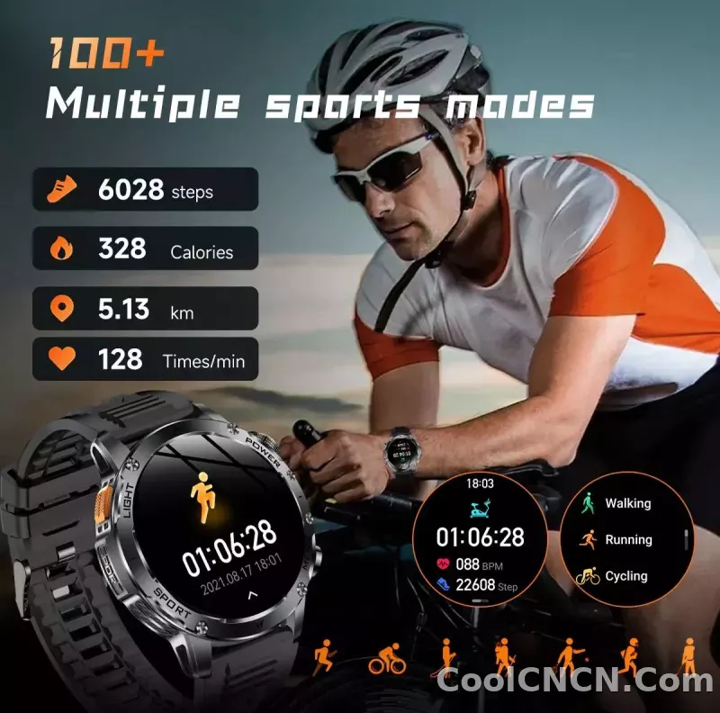 CoolWiz Original T Rex 3 Ultra Military GPS smartwatch with trajectory tracking and compass, 1000 mAh battery, 5 ATM water resistance; smart sports watch for men and women, suitable for outdoor sports and everyday use - detail