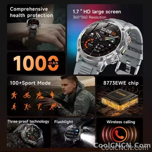 CoolWiz Original T Rex 3 Ultra Military GPS smartwatch with trajectory tracking and compass, 1000 mAh battery, 5 ATM water resistance; smart sports watch for men and women, suitable for outdoor sports and everyday use - view 12