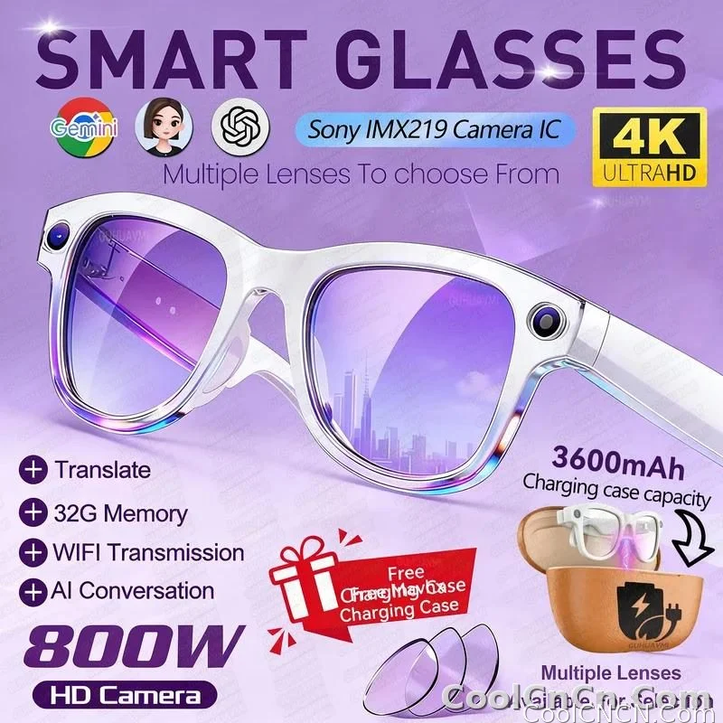 CoolWiz Smart Glasses Baru 3600MAh Pengecas Mudah Alih M02ultra Wanita 800W Kamera AI Terjemahan Rakaman Video Pemain Muzik Cermin Mata Panggilan Lelaki Untuk Sukan Luar Penggunaan Harian