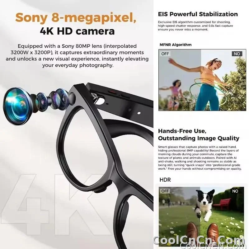 CoolWiz Smart Glasses Baru 3600MAh Pengecas Mudah Alih M02ultra Wanita 800W Kamera AI Terjemahan Rakaman Video Pemain Muzik Cermin Mata Panggilan Lelaki Untuk Sukan Luar Penggunaan Harian - detail