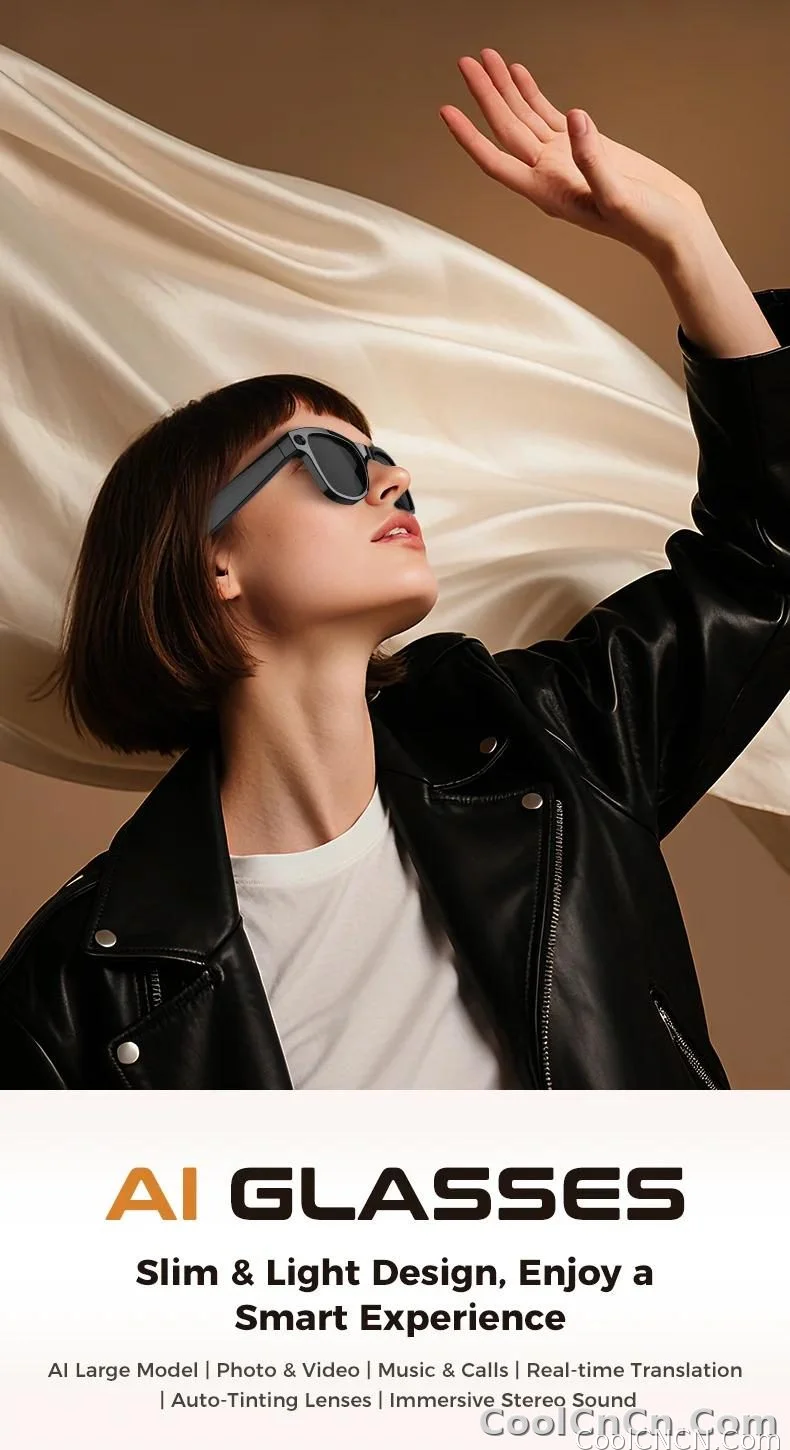 CoolWiz Smart Glasses Baru 3600MAh Pengecas Mudah Alih M02ultra Wanita 800W Kamera AI Terjemahan Rakaman Video Pemain Muzik Cermin Mata Panggilan Lelaki Untuk Sukan Luar Penggunaan Harian - detail