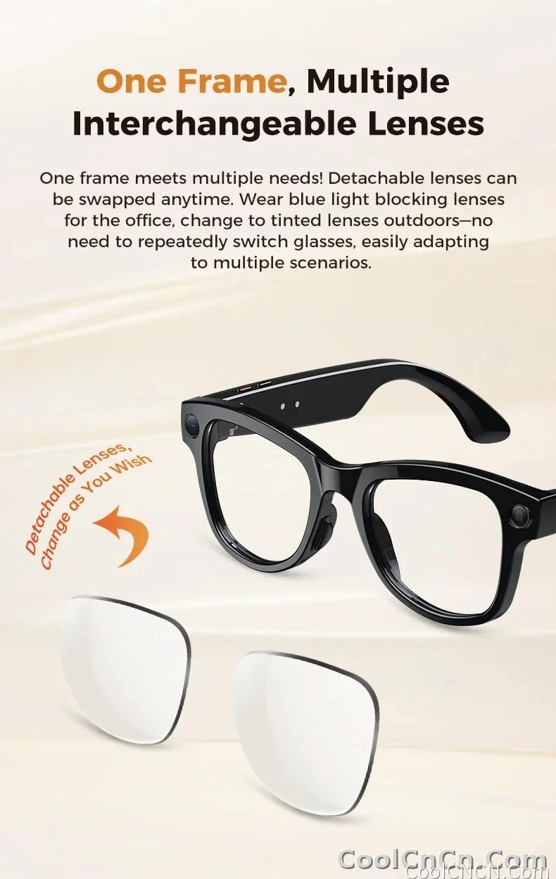 CoolWiz Smart Glasses Baru 3600MAh Pengecas Mudah Alih M02ultra Wanita 800W Kamera AI Terjemahan Rakaman Video Pemain Muzik Cermin Mata Panggilan Lelaki Untuk Sukan Luar Penggunaan Harian - detail