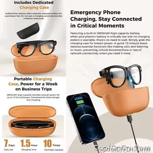 CoolWiz Smart Glasses Baru 3600MAh Pengecas Mudah Alih M02ultra Wanita 800W Kamera AI Terjemahan Rakaman Video Pemain Muzik Cermin Mata Panggilan Lelaki Untuk Sukan Luar Penggunaan Harian - view 4