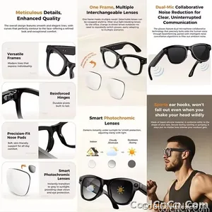 CoolWiz Smart Glasses Baru 3600MAh Pengecas Mudah Alih M02ultra Wanita 800W Kamera AI Terjemahan Rakaman Video Pemain Muzik Cermin Mata Panggilan Lelaki Untuk Sukan Luar Penggunaan Harian - view 7