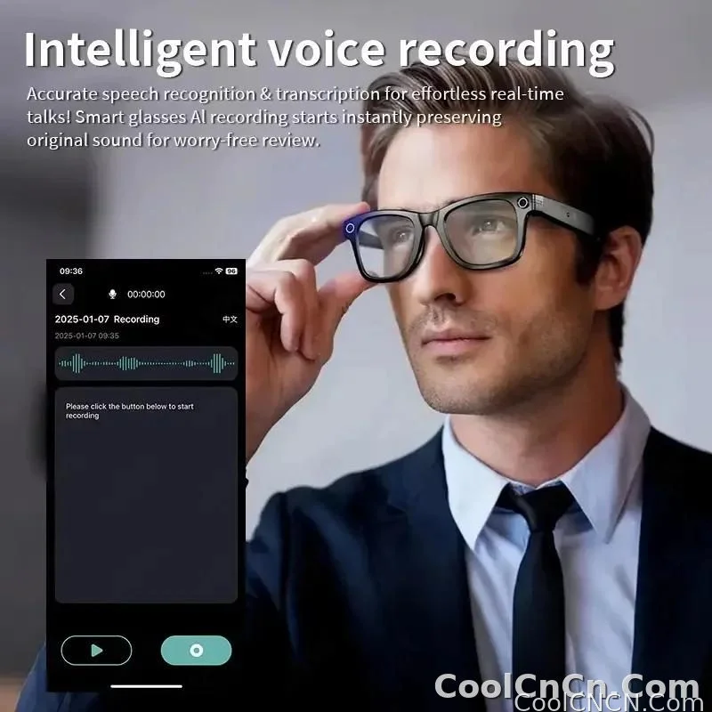 CoolWiz smart glasses with a 1080P video camera, black sunglasses, Bluetooth call translation, music playback, recording, men’s photochromic glasses for outdoor sports and everyday use - detail