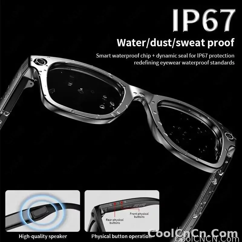 CoolWiz smart glasses with a 1080P video camera, black sunglasses, Bluetooth call translation, music playback, recording, men’s photochromic glasses for outdoor sports and everyday use - detail